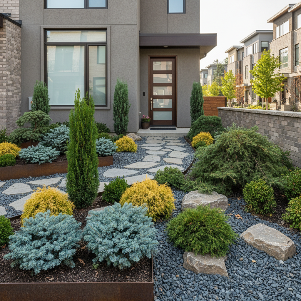 Miejski ogród: iglaki miniaturowe przed domem – porady i inspiracje